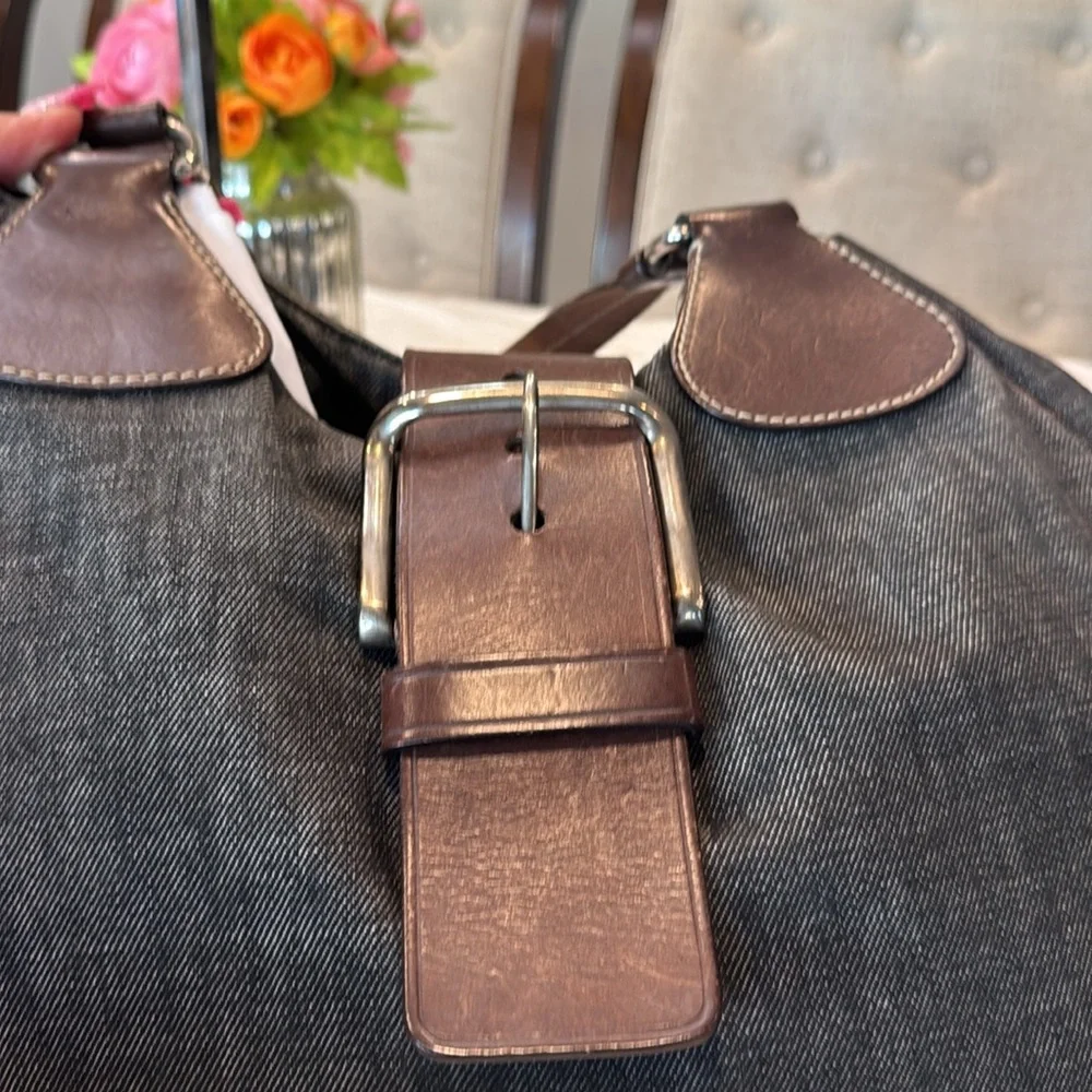 Authentic Prada Dark Denim and Brown Hobo Shoulder Bag - Picture 9 of 16